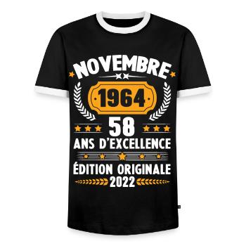 Cadeau D'anniversaire Rétro 58 Ans Novembre 1964 - T-shirt contrasté Homme - noir/blanc - Devant - AI Model Female 172 light (172cm) & AI Model Male 178 light (178cm)