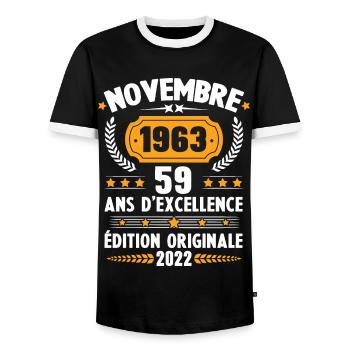 Cadeau D'anniversaire Rétro 59 Ans Novembre 1963 - T-shirt contrasté Homme - noir/blanc - Devant - AI Model Female 172 light (172cm) & AI Model Male 178 light (178cm)