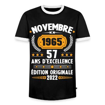 Cadeau D'anniversaire Rétro 57 Ans Novembre 1965 - T-shirt contrasté Homme - noir/blanc - Devant - AI Model Female 172 light (172cm) & AI Model Male 178 light (178cm)
