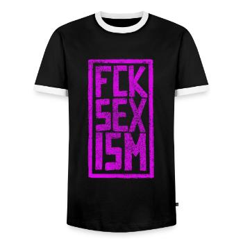 Fuck Sexismus - Männer Kontrast-T-Shirt - Schwarz/Weiß - Vorne - AI Model Female 172 light (172cm) & AI Model Male 178 light (178cm)