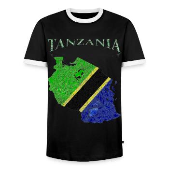Carte drapeau de la Tanzanie - T-shirt contrasté Homme - noir/blanc - Devant - AI Model Female 172 light (172cm) & AI Model Male 178 light (178cm)