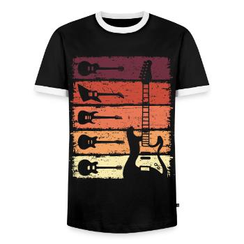 Guitar Retro Electric Guitar Guitarist - Men's Ringer Shirt - black/white - Front - AI Model Female 172 light (172cm) & AI Model Male 178 light (178cm)