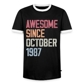 Bogosse born in October 1987 - Fête d'anniversair - Men's Ringer Shirt - black/white - Front - AI Model Female 172 light (172cm) & AI Model Male 178 light (178cm)