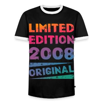 Limited Edition Birthday Party Vintage 2008 - Men's Ringer Shirt - black/white - Front - AI Model Female 172 light (172cm) & AI Model Male 178 light (178cm)