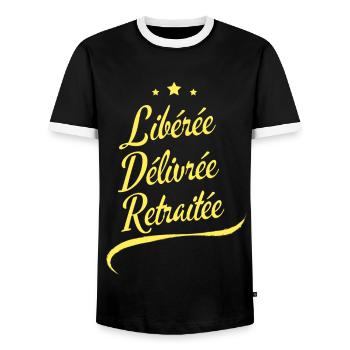 Libérée Délivrée Retraitée Cadeau Retraite Femme - T-shirt contrasté Homme - noir/blanc - Devant - AI Model Female 172 light (172cm) & AI Model Male 178 light (178cm)