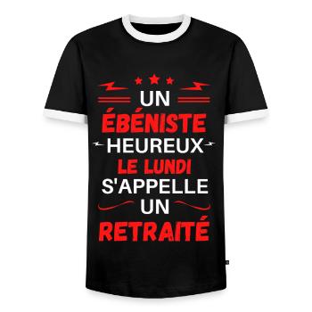 Un ébéniste heureux le lundi s'appelle un retraité - T-shirt contrasté Homme - noir/blanc - Devant - AI Model Female 172 light (172cm) & AI Model Male 178 light (178cm)