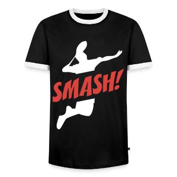Smash Badminton - Men's Ringer Shirt - black/white - Front - AI Model Female 172 light (172cm) & AI Model Male 178 light (178cm)