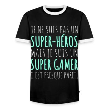 Super gamer humour gaming cadeau geek jeux vidéo - T-shirt contrasté Homme - noir/blanc - Devant - AI Model Female 172 light (172cm) & AI Model Male 178 light (178cm)