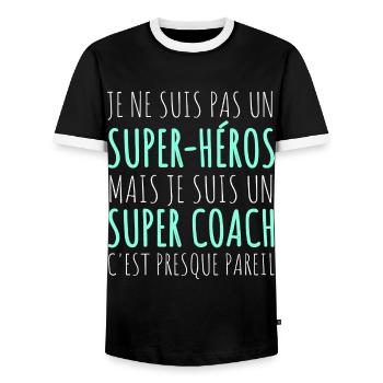 Coach super héros humour coach sportif cadeau - T-shirt contrasté Homme - noir/blanc - Devant - AI Model Female 172 light (172cm) & AI Model Male 178 light (178cm)