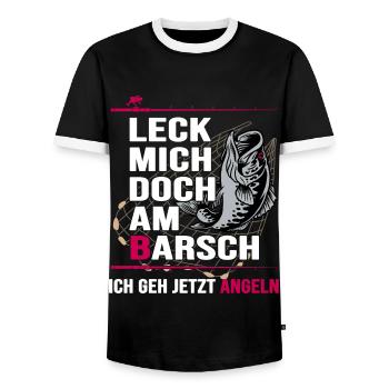 Angler angelt Barsch Angelhaken Angelschein - Männer Kontrast-T-Shirt - Schwarz/Weiß - Vorne - AI Model Female 172 light (172cm) & AI Model Male 178 light (178cm)