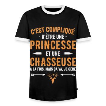Chasseuse Chasse Cerf Princesse Cadeau Chasseresse - T-shirt contrasté Homme - noir/blanc - Devant - AI Model Female 172 light (172cm) & AI Model Male 178 light (178cm)