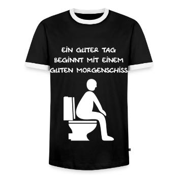 Klo, kacken, Morgenschiss, scheißen, WC, Stuhlgang - Männer Kontrast-T-Shirt - Schwarz/Weiß - Vorne - AI Model Female 172 light (172cm) & AI Model Male 178 light (178cm)