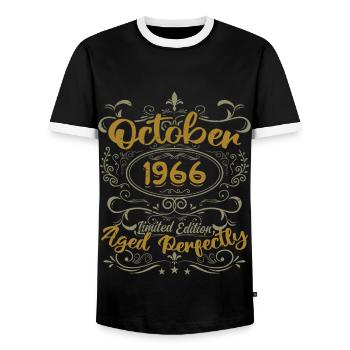 October 1966 Gift 1966 Birthday October 1966 - Men's Ringer Shirt - black/white - Front - AI Model Female 172 light (172cm) & AI Model Male 178 light (178cm)