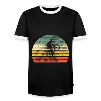Bicycle bike mountain bike MTB design for bikers - Men's Ringer Shirt - black/white - Front - AI Model Female 172 light (172cm) & AI Model Male 178 light (178cm)