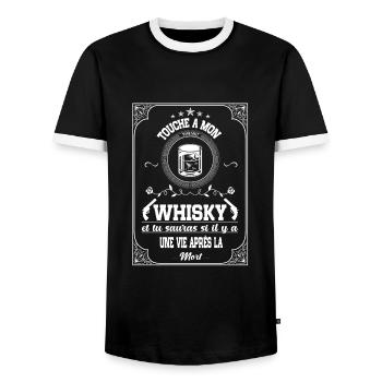 touche pas a mon whisky ,humour,alcool,cadeau - T-shirt contrasté Homme - noir/blanc - Devant - AI Model Female 172 light (172cm) & AI Model Male 178 light (178cm)