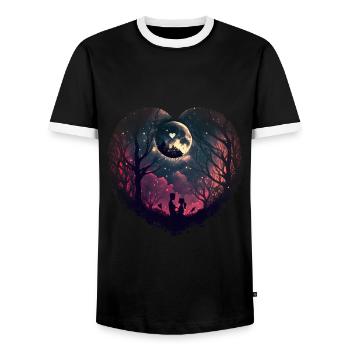 Heart Moon Forest Couple Valentine's Day Love - Men's Ringer Shirt - black/white - Front - AI Model Female 172 light (172cm) & AI Model Male 178 light (178cm)