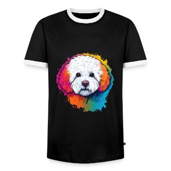 Bichon Frise - T-shirt contrasté Homme - noir/blanc - Devant - AI Model Female 172 light (172cm) & AI Model Male 178 light (178cm)