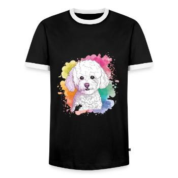 Bichon Frise - T-shirt contrasté Homme - noir/blanc - Devant - AI Model Female 172 light (172cm) & AI Model Male 178 light (178cm)