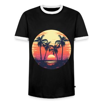 Palm Sun Summer Vintage - Men's Ringer Shirt - black/white - Front - AI Model Female 172 light (172cm) & AI Model Male 178 light (178cm)