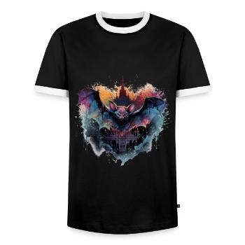 Bat Castle - Men's Ringer Shirt - black/white - Front - AI Model Female 172 light (172cm) & AI Model Male 178 light (178cm)