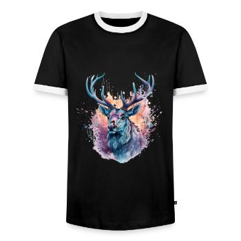 Aquarelle colorée de cerf - T-shirt contrasté Homme - noir/blanc - Devant - AI Model Female 172 light (172cm) & AI Model Male 178 light (178cm)
