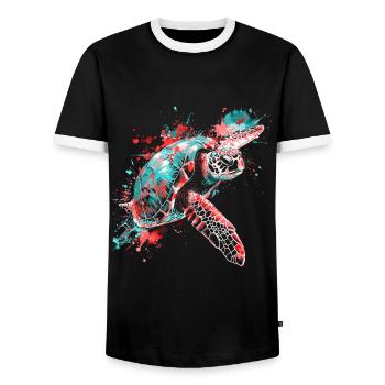 Schildkröte Neon Bunt Ozean Meer Natur Kunst - Männer Kontrast-T-Shirt - Schwarz/Weiß - Vorne - AI Model Female 172 light (172cm) & AI Model Male 178 light (178cm)