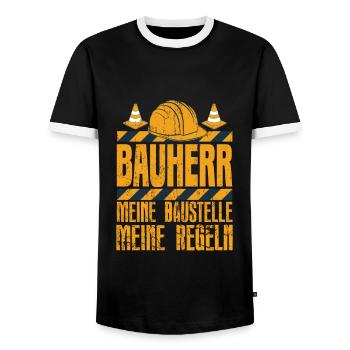 Baustelle Baumeister Bauarbeiter Bau - Männer Kontrast-T-Shirt - Schwarz/Weiß - Vorne - AI Model Female 172 light (172cm) & AI Model Male 178 light (178cm)