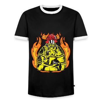 fire brigade - Men's Ringer Shirt - black/white - Front - AI Model Female 172 light (172cm) & AI Model Male 178 light (178cm)