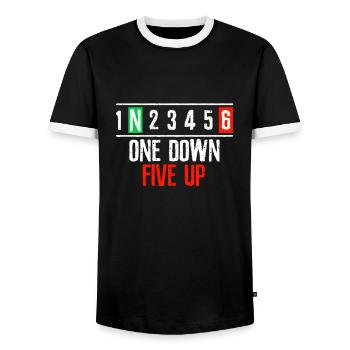 Motorcycle Motorcycling Countdown - Men's Ringer Shirt - black/white - Front - AI Model Female 172 light (172cm) & AI Model Male 178 light (178cm)