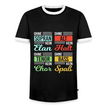 Sopran Alt Tenor Bass Chor Chorprobe Singen - Männer Kontrast-T-Shirt - Schwarz/Weiß - Vorne - AI Model Female 172 light (172cm) & AI Model Male 178 light (178cm)