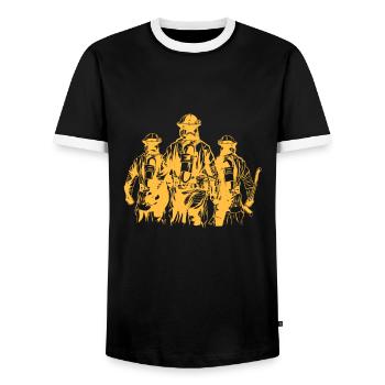 brandweer - Mannen contrastshirt - zwart/wit - Voor - AI Model Female 172 light (172cm) & AI Model Male 178 light (178cm)