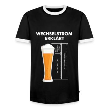 Wechselstrom erklärt Bier Elektriker Technik - Männer Kontrast-T-Shirt - Schwarz/Weiß - Vorne - AI Model Female 172 light (172cm) & AI Model Male 178 light (178cm)