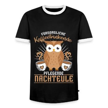 Kaffeetrinkende Pflegende Nachteule - Männer Kontrast-T-Shirt - Schwarz/Weiß - Vorne - AI Model Female 172 light (172cm) & AI Model Male 178 light (178cm)