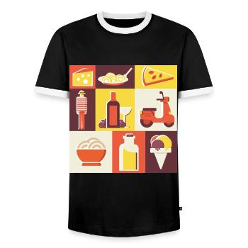 Italian food, Italian food - Men's Ringer Shirt - black/white - Front - AI Model Female 172 light (172cm) & AI Model Male 178 light (178cm)