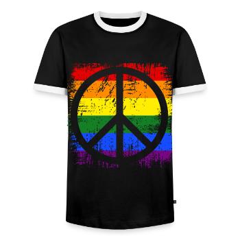 Peace Sign Rainbow - Men's Ringer Shirt - black/white - Front - AI Model Female 172 light (172cm) & AI Model Male 178 light (178cm)