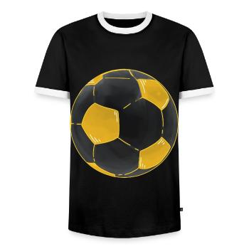 Football Black Gold Ball Sticker Footballer - Men's Ringer Shirt - black/white - Front - AI Model Female 172 light (172cm) & AI Model Male 178 light (178cm)
