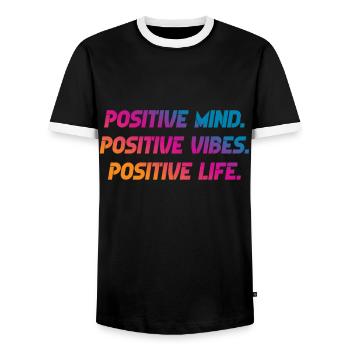 positif Vibes positives Vie positive - T-shirt contrasté Homme - noir/blanc - Devant - AI Model Female 172 light (172cm) & AI Model Male 178 light (178cm)