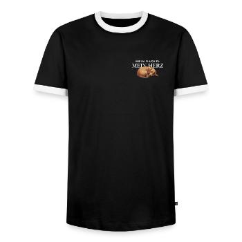 Mein_Dackel_Mein_Herz_blond - Men's Ringer Shirt - black/white - Front - AI Model Female 172 light (172cm) & AI Model Male 178 light (178cm)