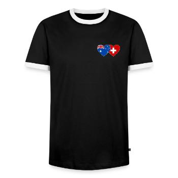 Australia Switzerland Flag Heart Flag - Men's Ringer Shirt - black/white - Front - AI Model Female 172 light (172cm) & AI Model Male 178 light (178cm)