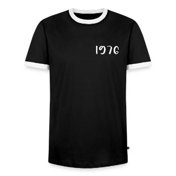 1976 Limitierte Auflage 50. Geburtstag 1976 - Männer Kontrast-T-Shirt - Schwarz/Weiß - Vorne - AI Model Female 172 light (172cm) & AI Model Male 178 light (178cm)