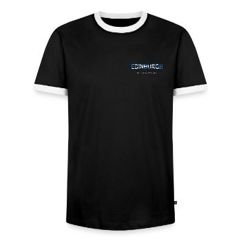 Edinburgh Humorous Word Art Design - Men's Ringer Shirt - black/white - Front - AI Model Female 172 light (172cm) & AI Model Male 178 light (178cm)