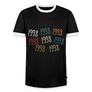 Né en 1998 - légendaire depuis 1998 - T-shirt contrasté Homme - noir/blanc - Devant - AI Model Female 172 light (172cm) & AI Model Male 178 light (178cm)