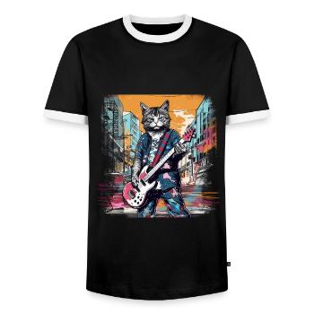 Cat Musicien E Guitare Smell N Roll Music Animal - T-shirt contrasté Homme - noir/blanc - Devant - AI Model Female 172 light (172cm) & AI Model Male 178 light (178cm)