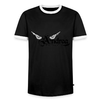 andrea 2 - Men's Ringer Shirt - black/white - Front - AI Model Female 172 light (172cm) & AI Model Male 178 light (178cm)