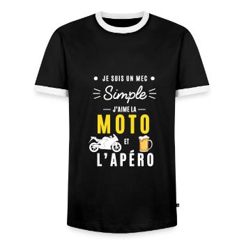 mec simple Moto et apéro - T-shirt contrasté Homme - noir/blanc - Devant - AI Model Female 172 light (172cm) & AI Model Male 178 light (178cm)