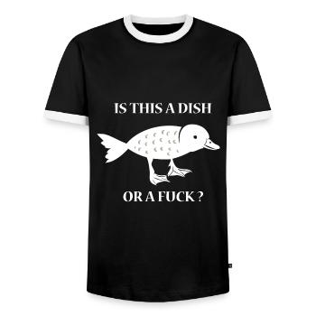 Dish or Fuck - Fish or Duck - Duck and Fish - Men's Ringer Shirt - black/white - Front - AI Model Female 172 light (172cm) & AI Model Male 178 light (178cm)