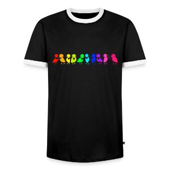 bunte Vogelreihe Raben - Männer Kontrast-T-Shirt - Schwarz/Weiß - Vorne - AI Model Female 172 light (172cm) & AI Model Male 178 light (178cm)