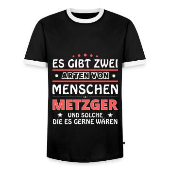 Es gibt zwei Arten von Menschen - Metzger - Männer Kontrast-T-Shirt - Schwarz/Weiß - Vorne - AI Model Female 172 light (172cm) & AI Model Male 178 light (178cm)