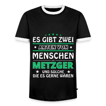 Es gibt zwei Arten von Menschen - Metzger - Männer Kontrast-T-Shirt - Schwarz/Weiß - Vorne - AI Model Female 172 light (172cm) & AI Model Male 178 light (178cm)
