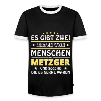 Es gibt zwei Arten von Menschen - Metzger - Männer Kontrast-T-Shirt - Schwarz/Weiß - Vorne - AI Model Female 172 light (172cm) & AI Model Male 178 light (178cm)